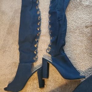 Blue denim peep too boots